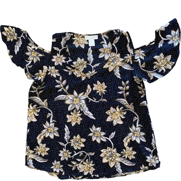 CYNTHIA ROWLEY Cold Shoulder Black Floral Top Women’s Size Small Boho Blouse - Picture 1 of 6